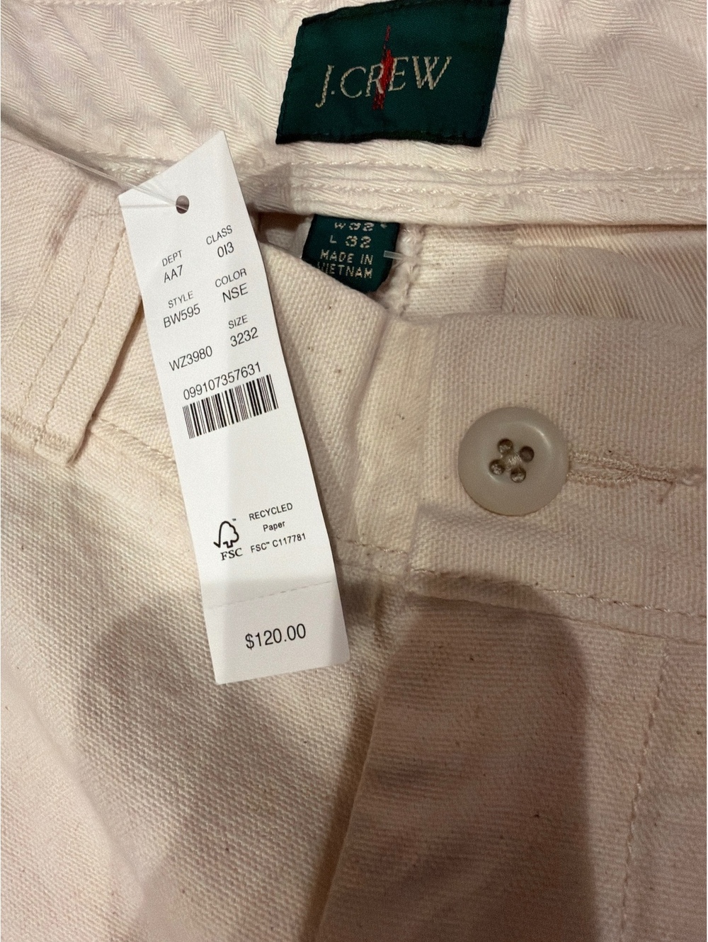 NWT JCrew Mens 32x32 Pants Cream Classic Canvas Trousers BW595 100 Cotton Chinos - Picture 4 of 12